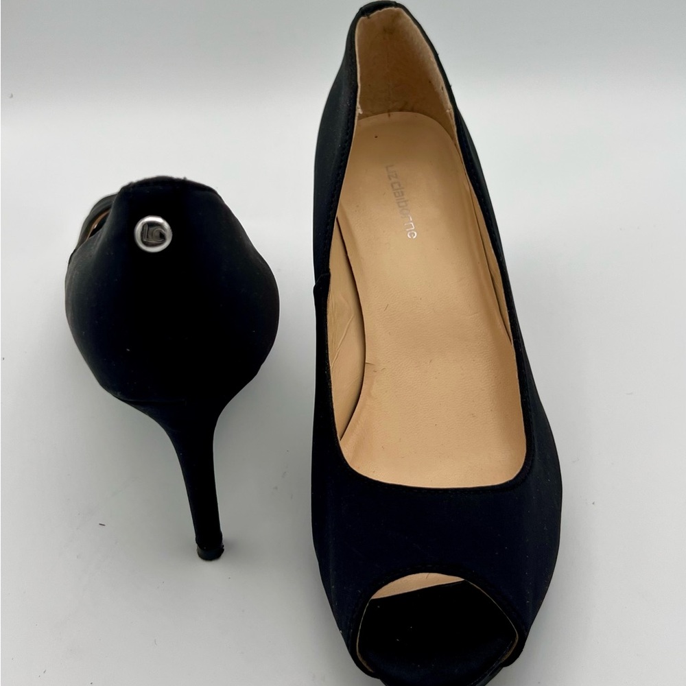 Liz Claiborne Black Sz 6.5 Heeled Peep Toe Shoes